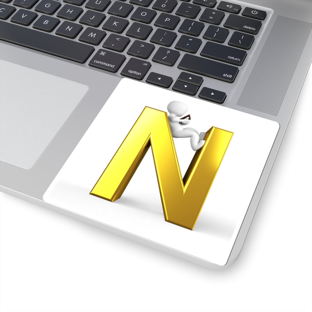 Gold 3D Letter N with Relaxing Character Sticker | Kiss-Cut Sticker