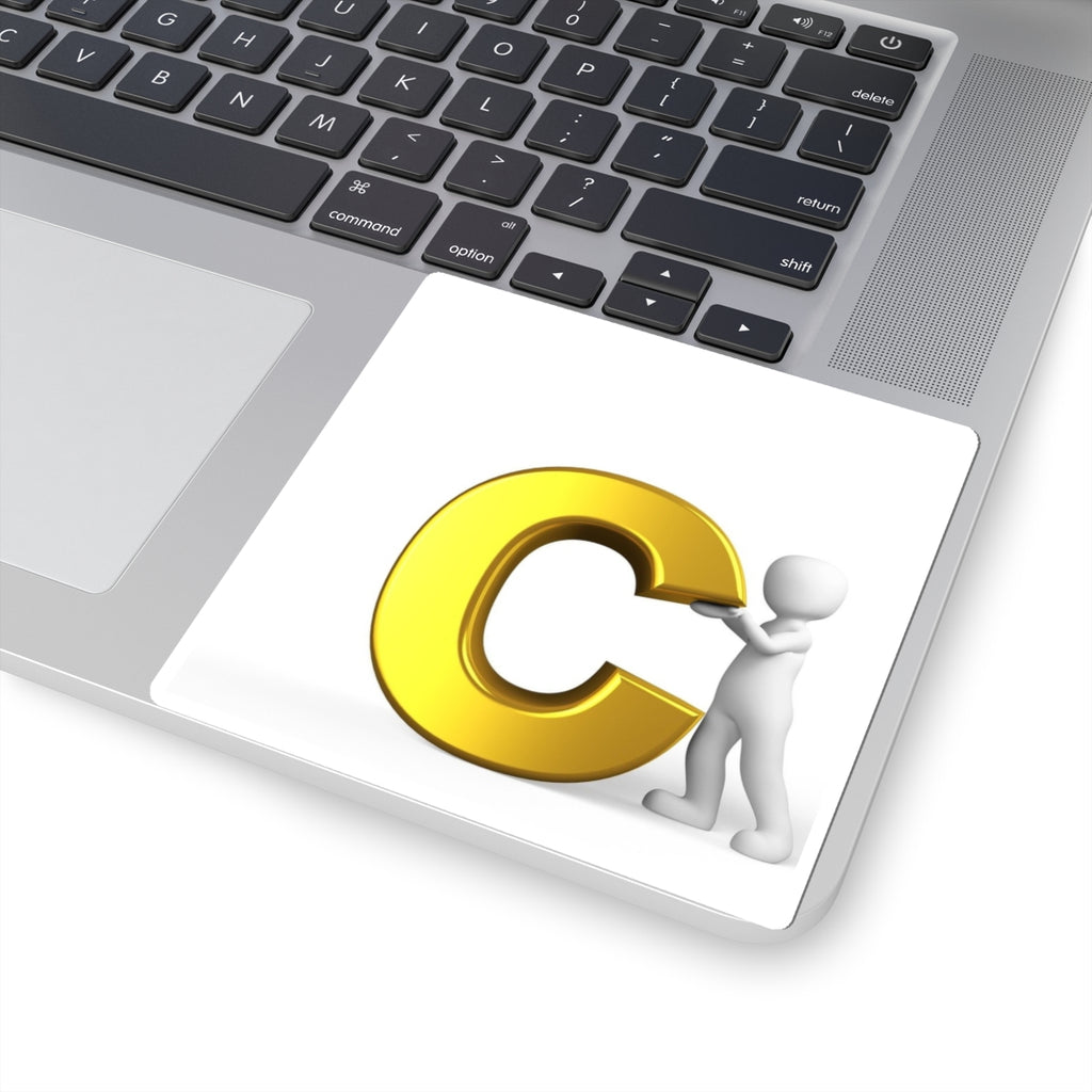 Gold 3D Letter C with Figure Sticker