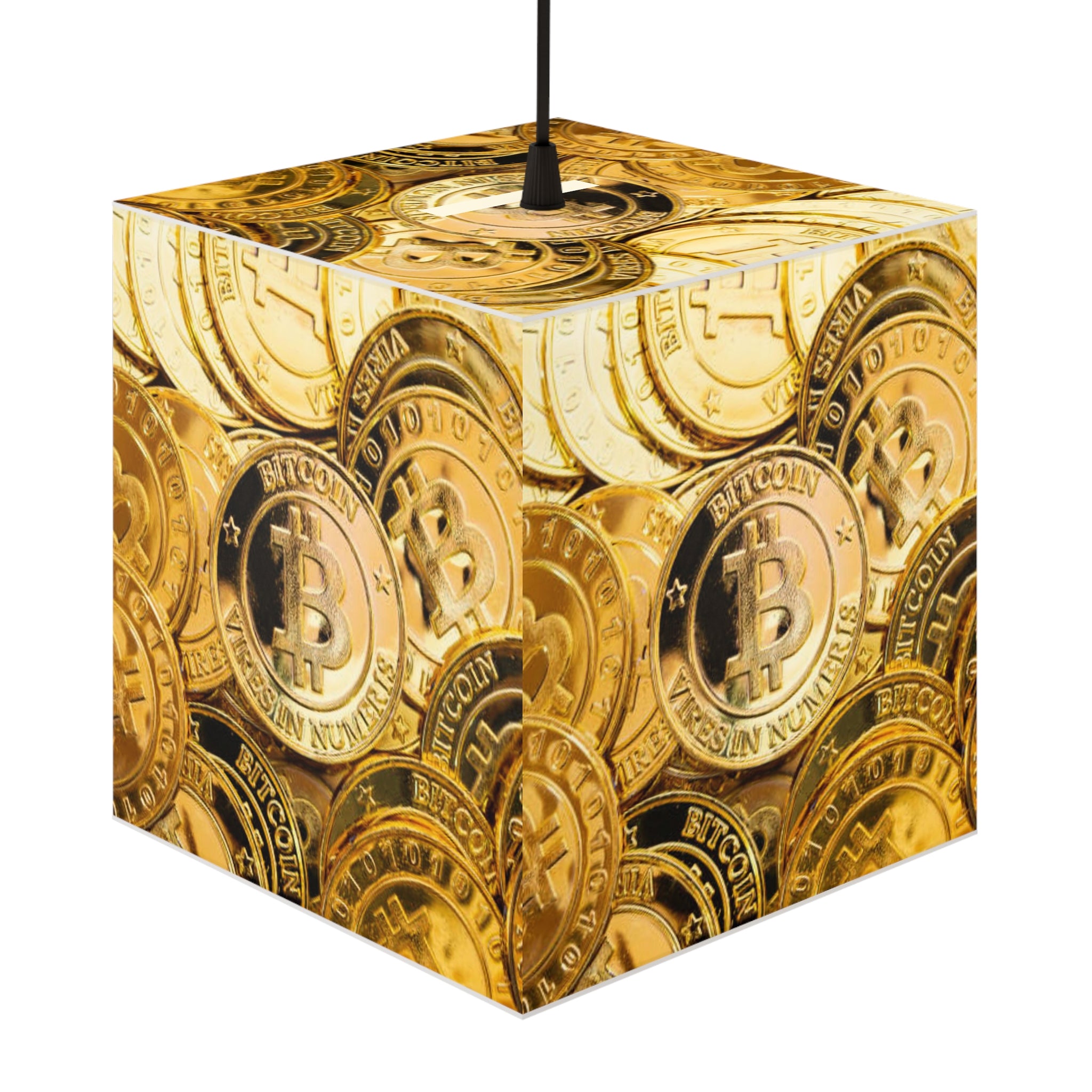 Bitcoin Coins Light Cube Lamp | Cryptocurrency Decor, Gold Coin Pattern