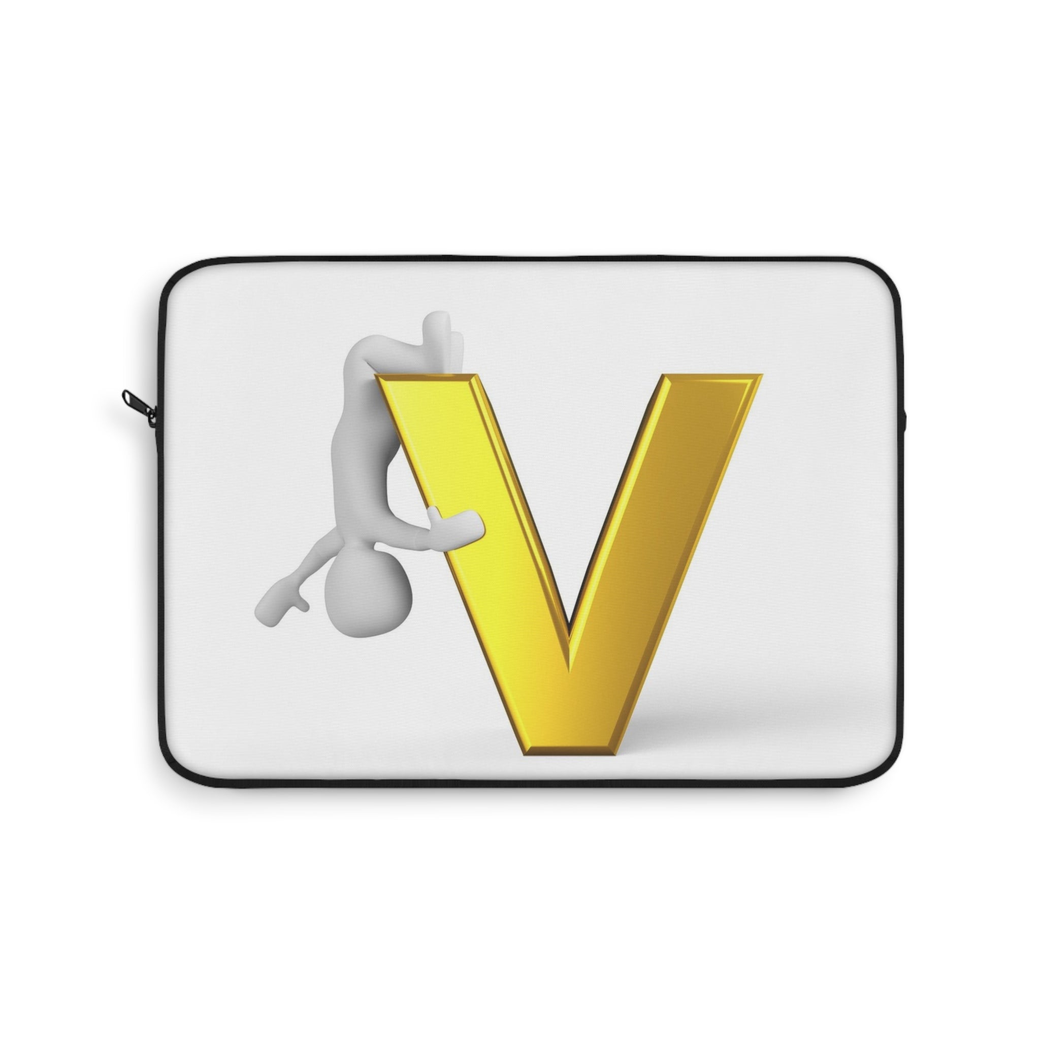 3D Character Hugging Gold Letter V Laptop Sleeve | Monogram Initial Cover