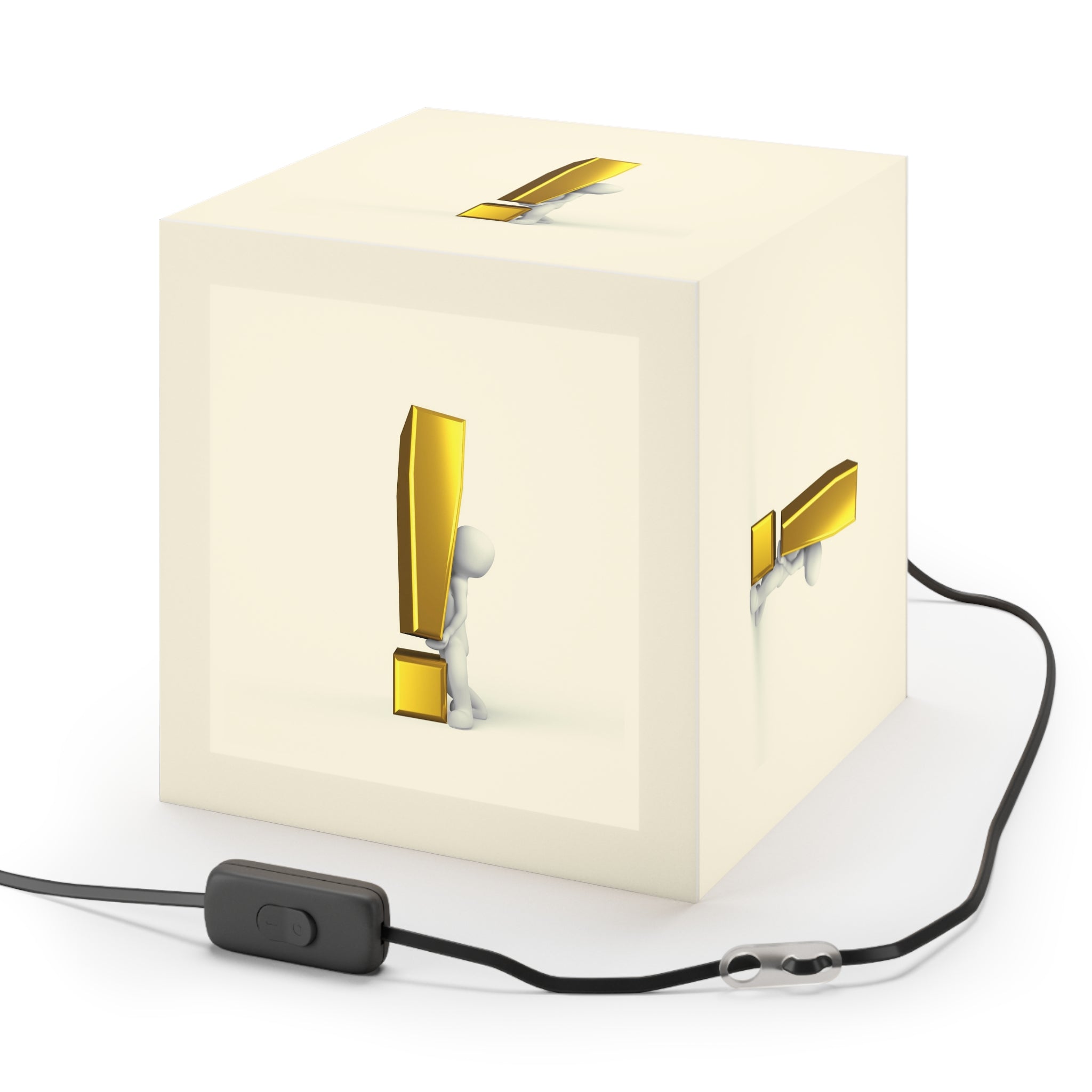 3D Figure with Gold Exclamation Light Cube Lamp | Modern Accent Lighting