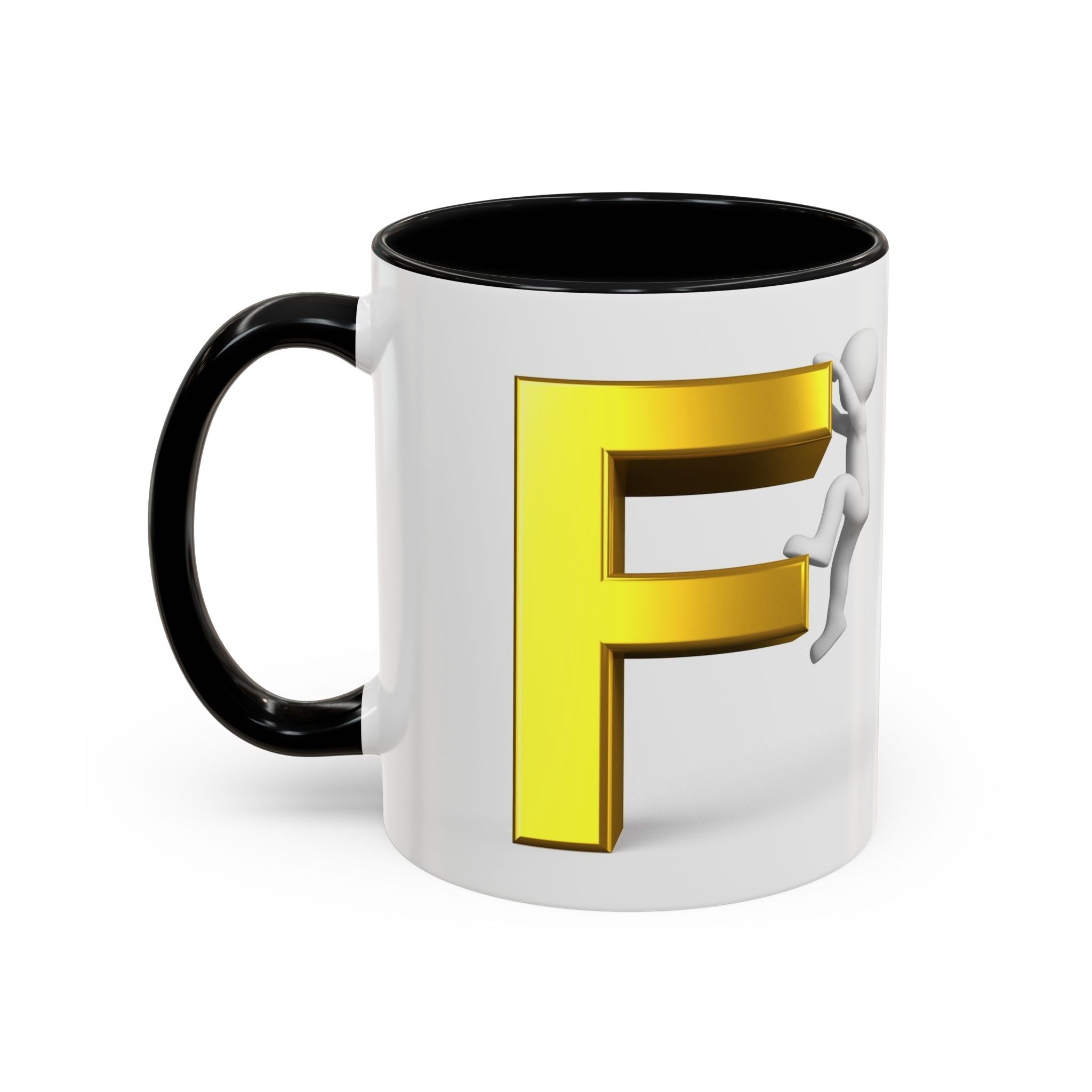 Gold Letter F with Climbing Figure Mug | Accent Coffee Mug 11oz 15oz