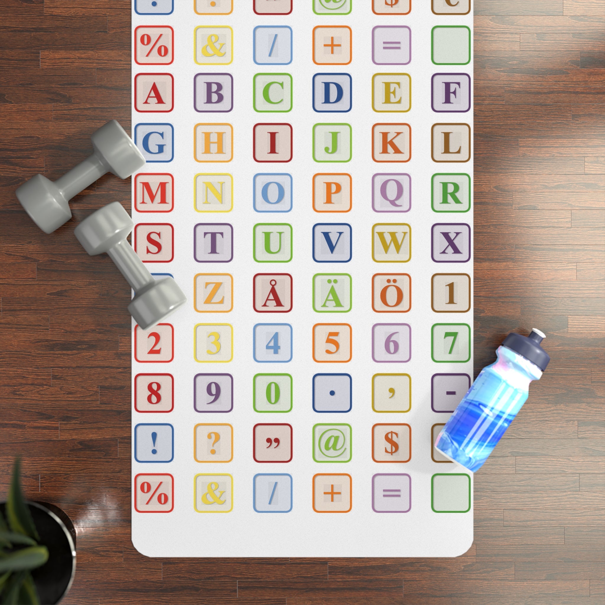 Alphabet and Symbols Pattern Rubber Yoga Mat | Color Block Letters & Numbers