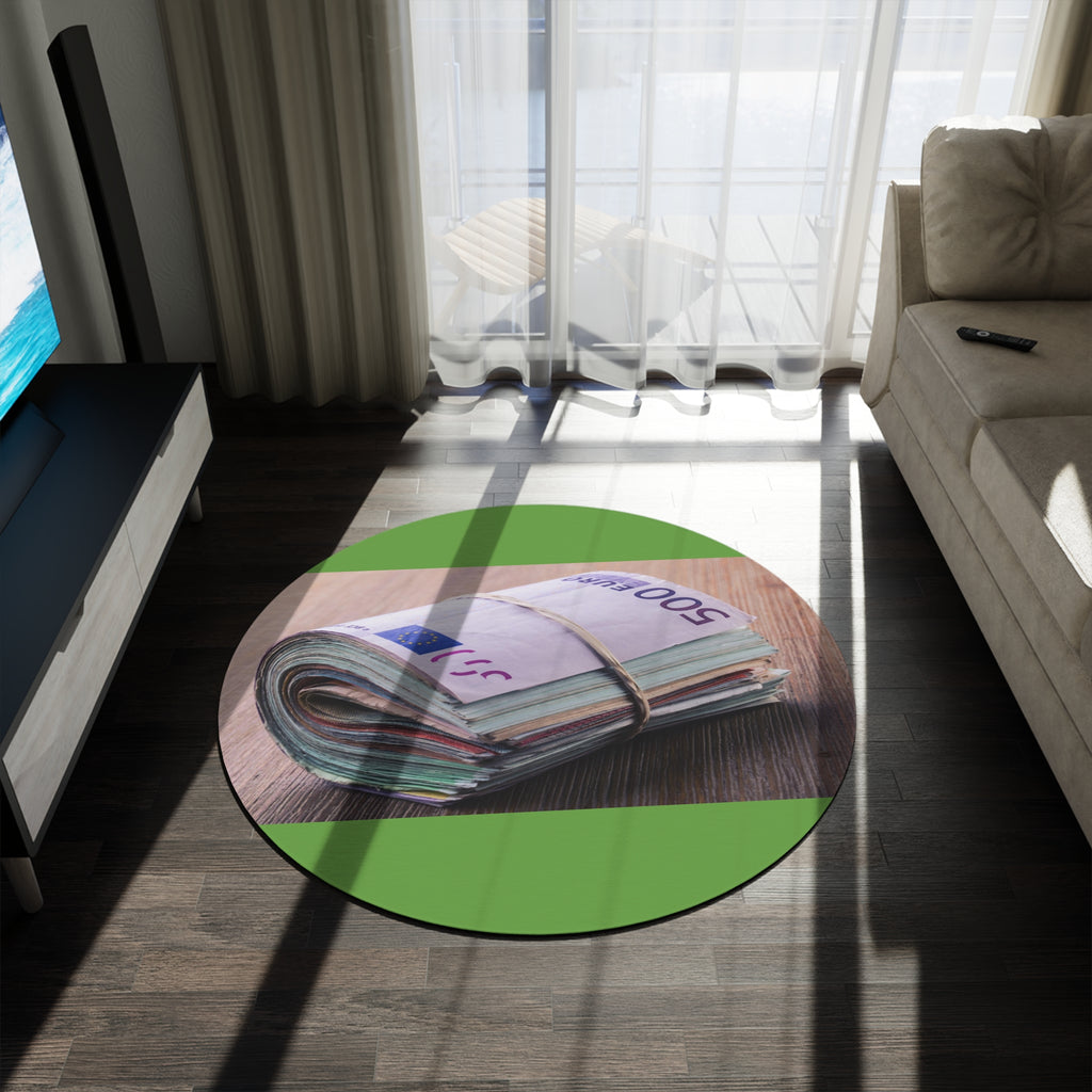Bundle of Euro Cash Round Rug | Money Stack Round Mat, Green Accent