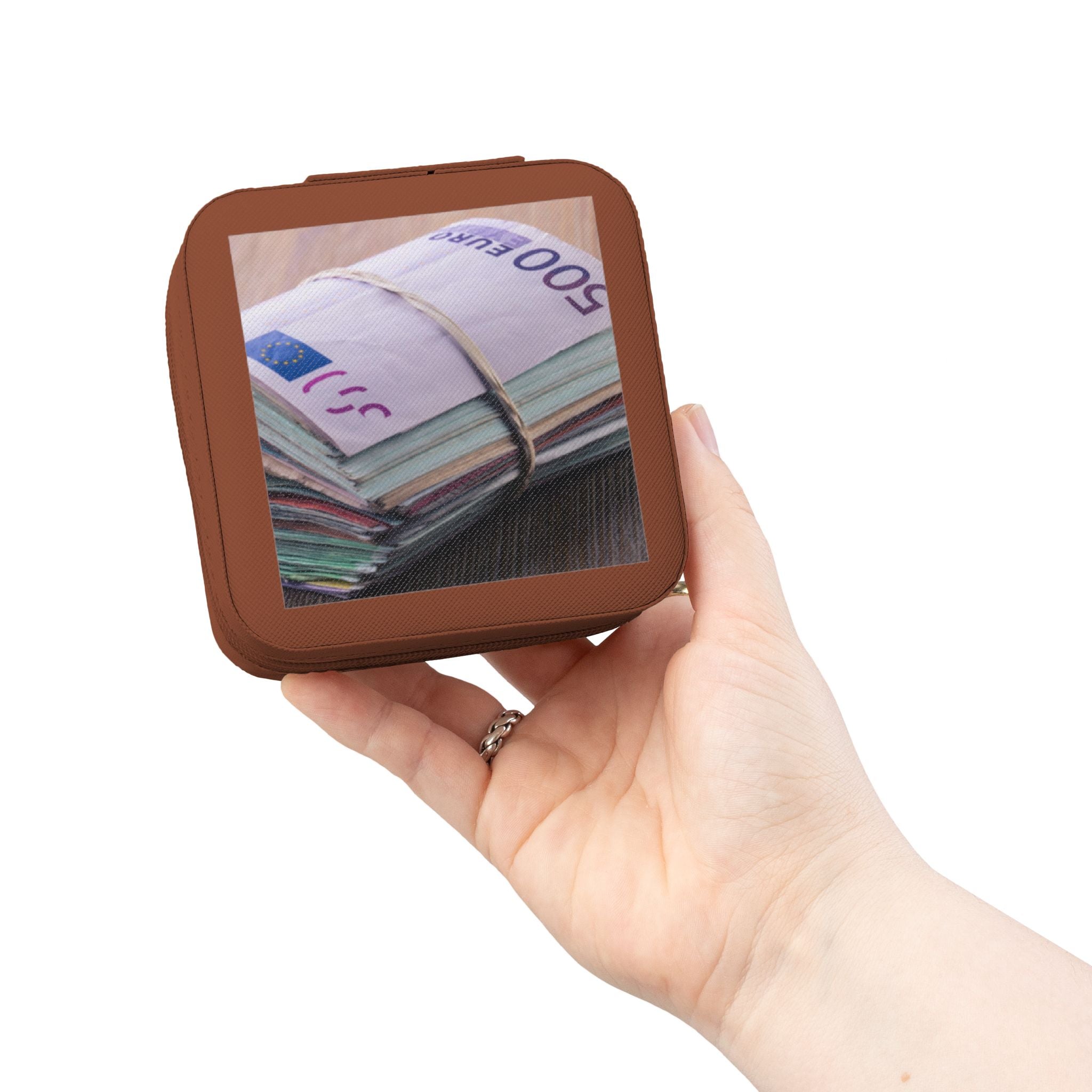 Stack of Cash Photo Jewelry Travel Case | Compact Velvet Lined Organizer