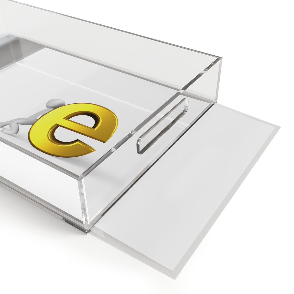 3D Stick Figure Pushing Gold Letter e Acrylic Serving Tray | Modern Monogram Decor