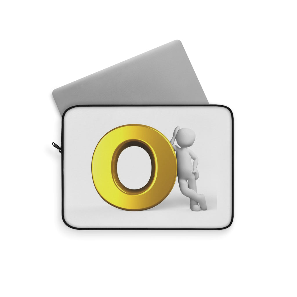 3D Gold Letter O with Leaning Figurine Laptop Sleeve | Initial O