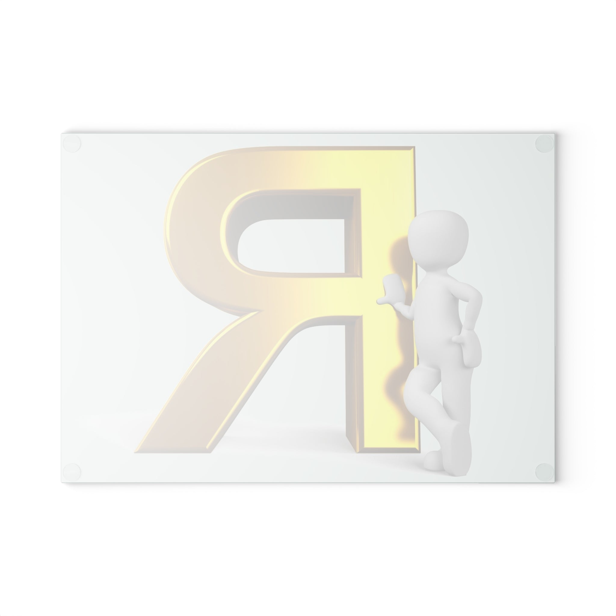 Gold Letter R with 3D Figure Glass Cutting Board | Monogram Initial R