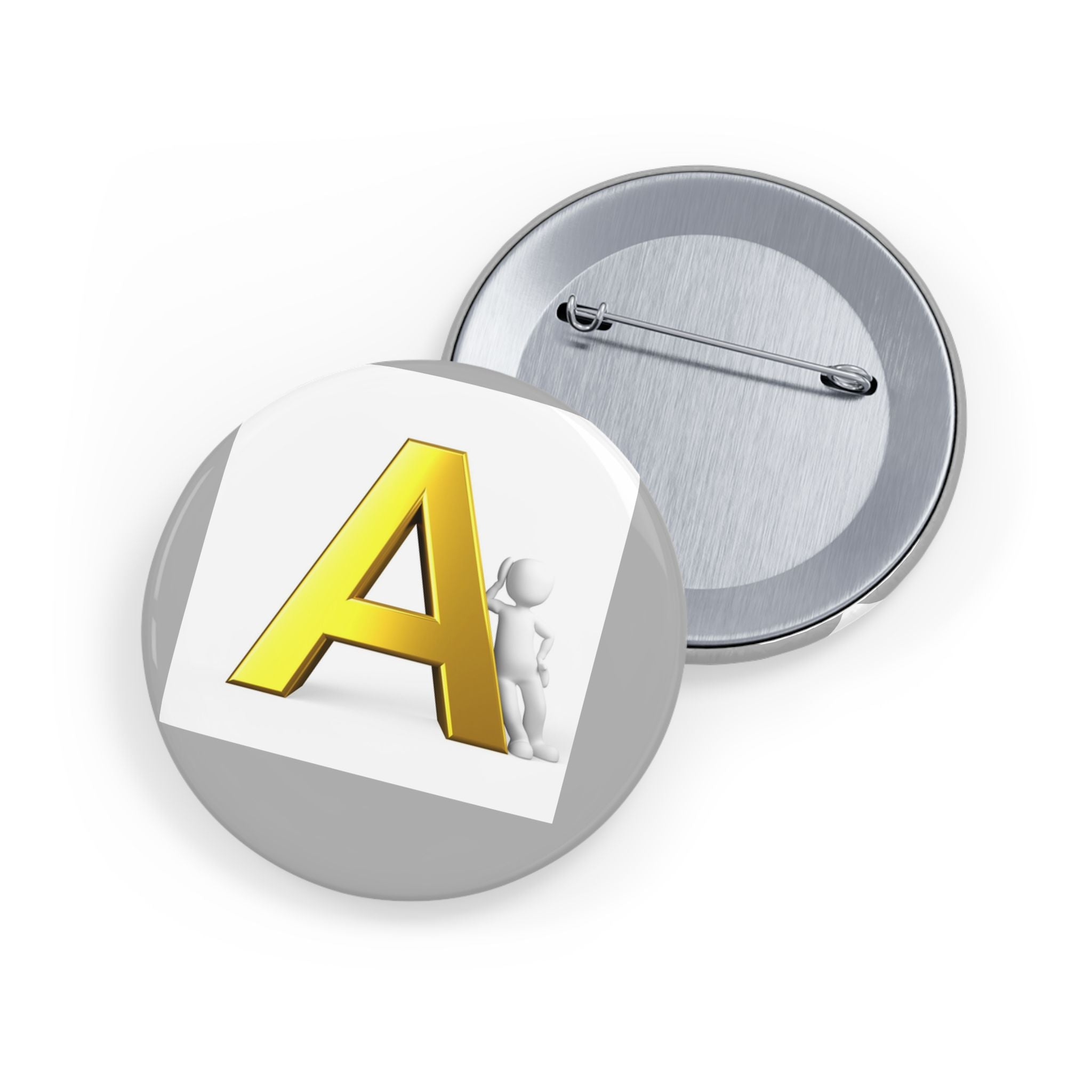Épingle ronde lettre A 3D jaune | Badge bouton initial de l'alphabet