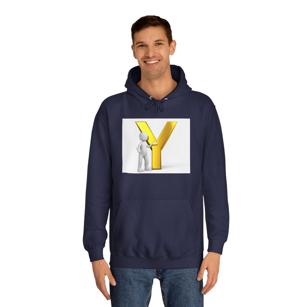 3D Gold Letter Y with Figure Hoodie | Initial Monogram Sweatshirt