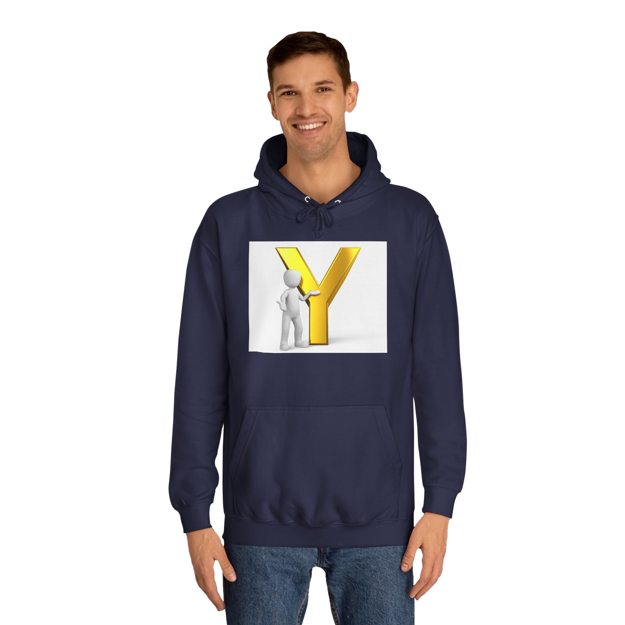 3D Gold Letter Y with Figure Hoodie | Initial Monogram Sweatshirt