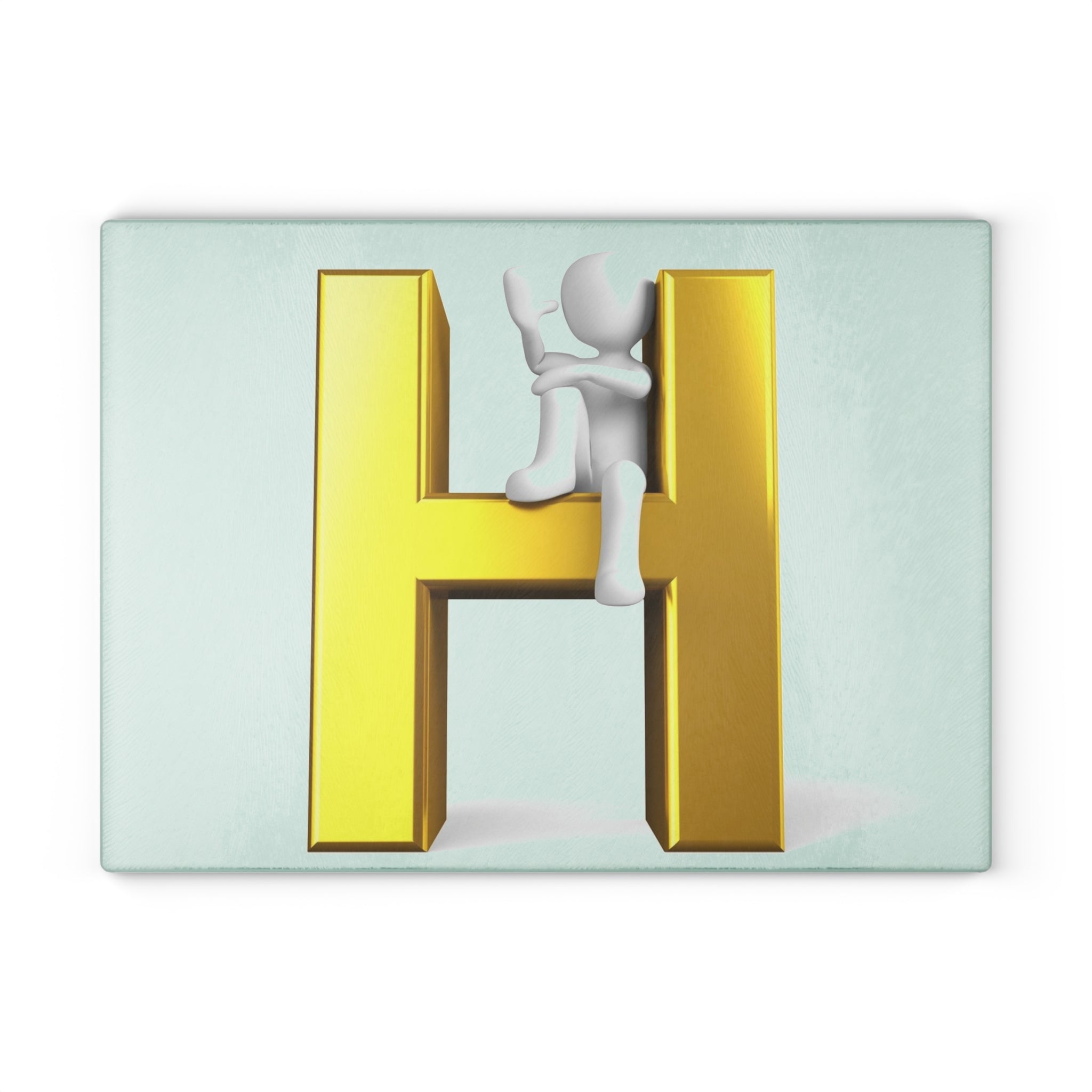 Gold Letter H with Figure Glass Cutting Board | Monogram Initial Kitchen Decor