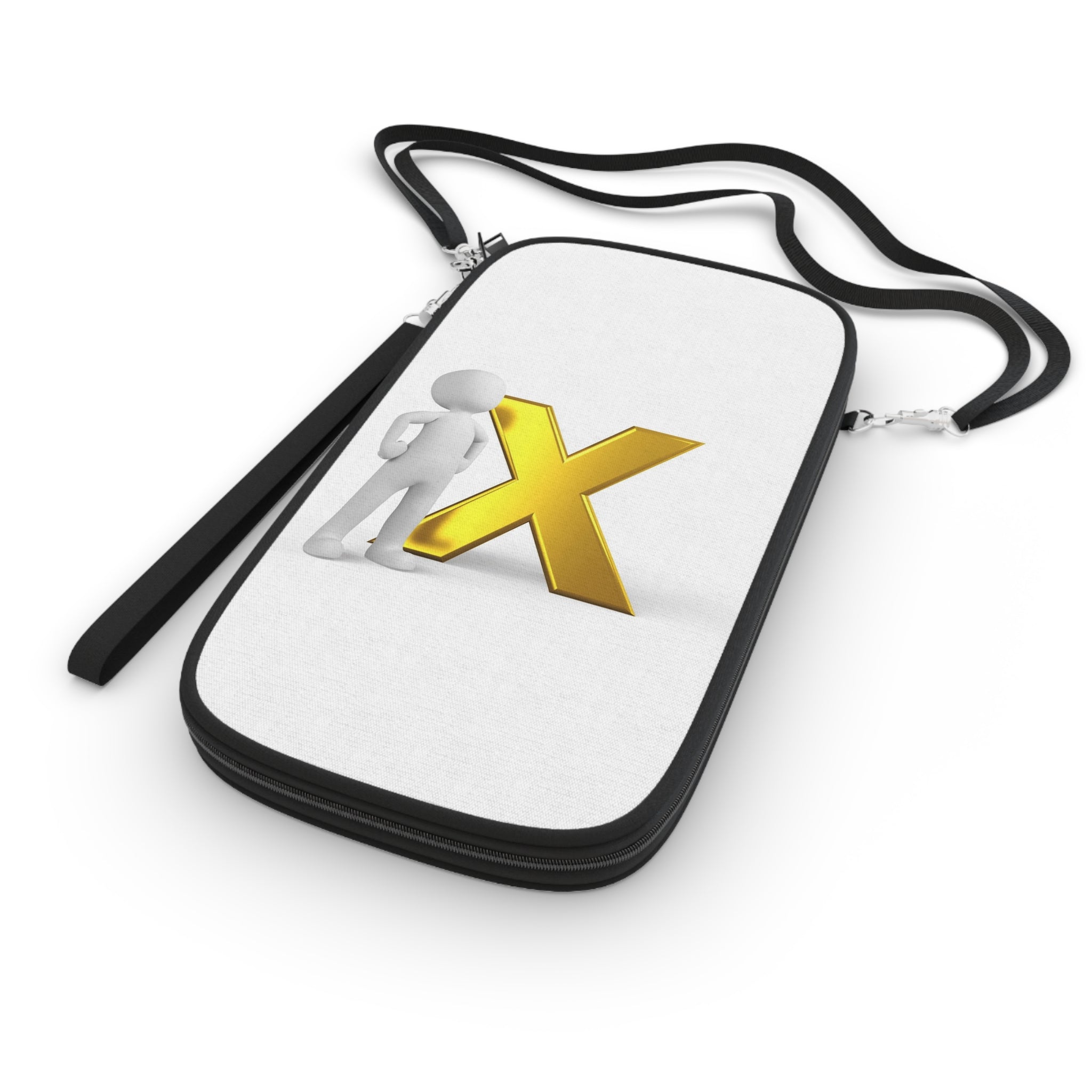 3D Figure with Gold X Passport Wallet | Minimal Graphic Travel Accessory