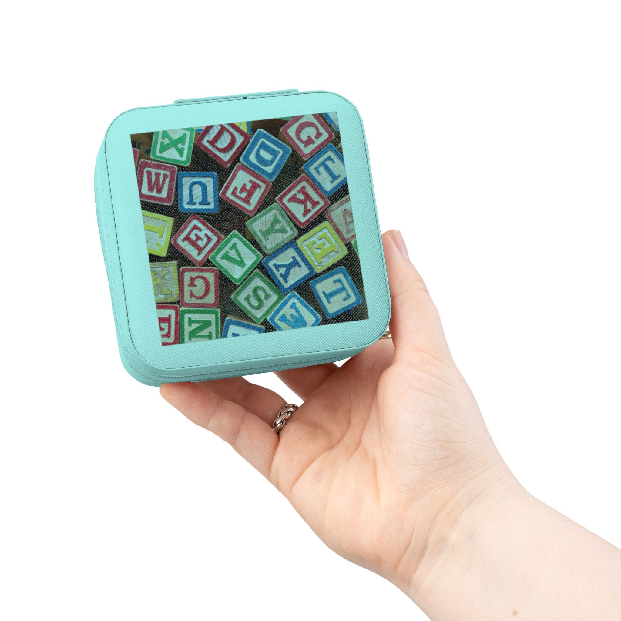 Boîte à bijoux de voyage Alphabet Baby Blocks | Organisateur compact pour bagues et boucles d'oreilles