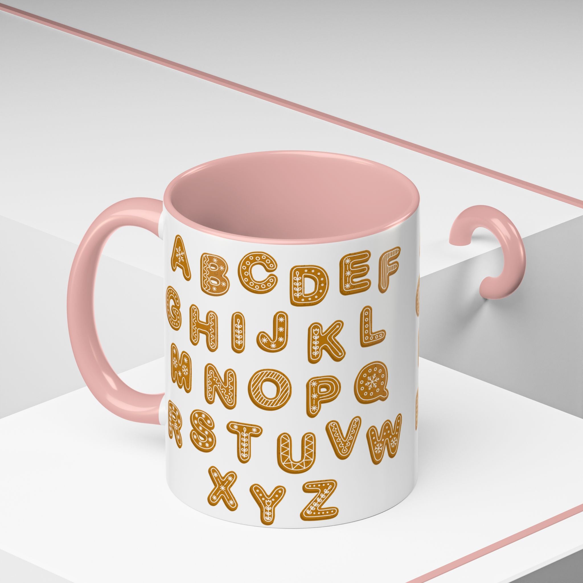 Lebkuchen-Alphabet-Tasse Akzent-Kaffeetasse | Keksbuchstaben-Muster