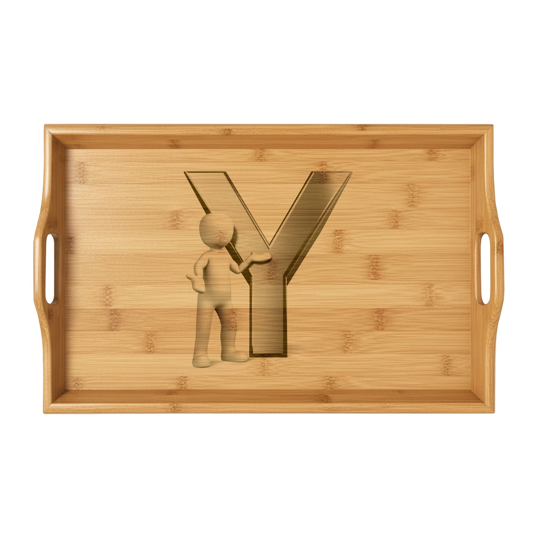 Monogram Letter Y Bamboo Serving Tray | Engraved Initial Wood Tray