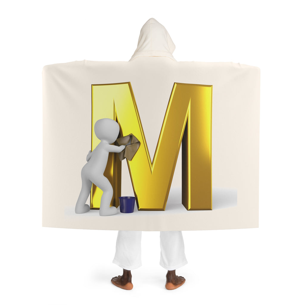 Gold Letter M With Character Hooded Blanket | Sherpa Fleece Hooded Blanket