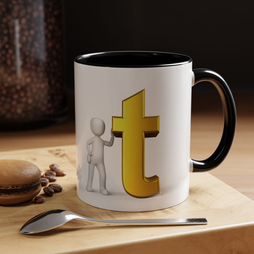 3D Stick Figure with Gold Letter T Mug | Accent Coffee Mug