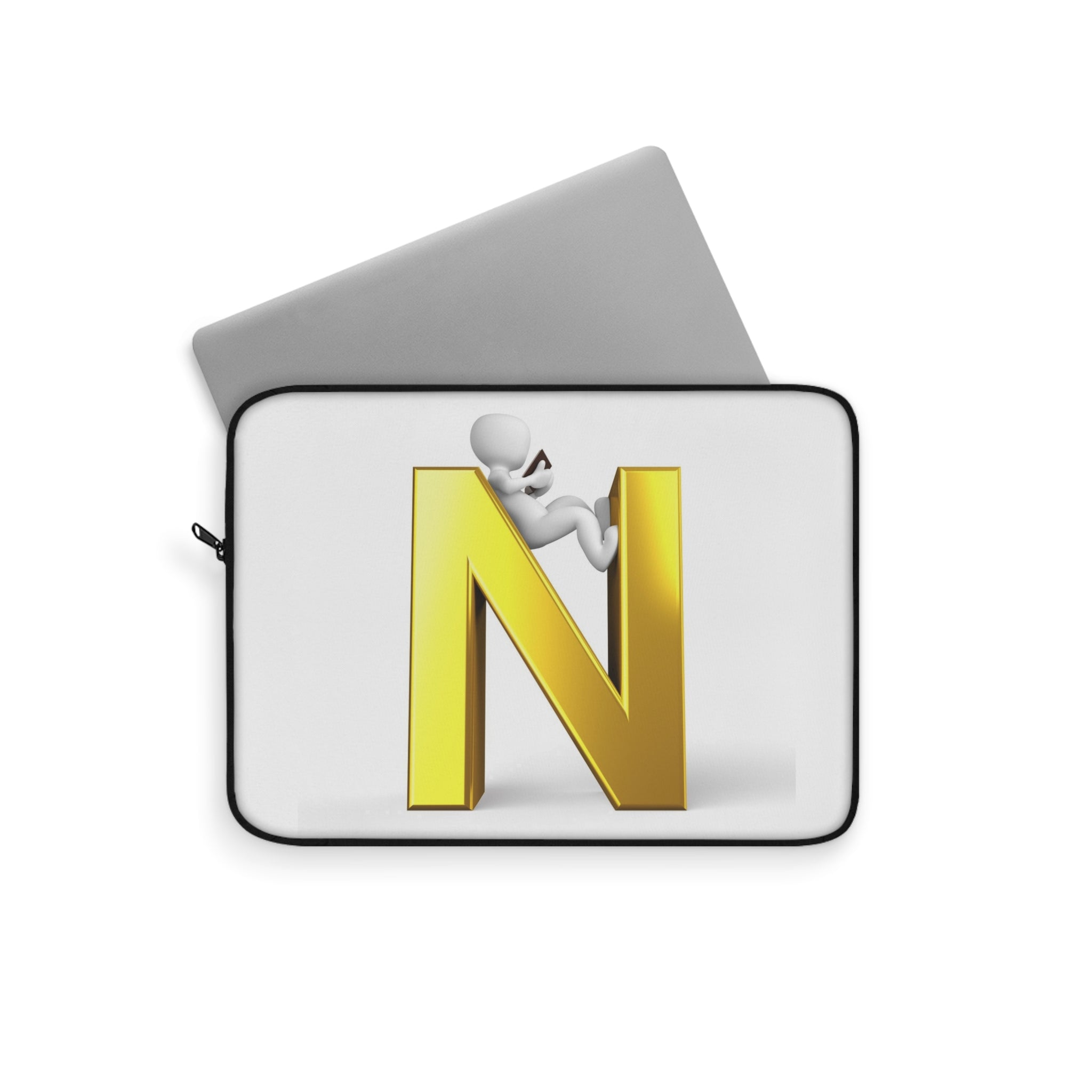 Gold 3D Letter N with Character Laptop Sleeve | Monogram Initial N