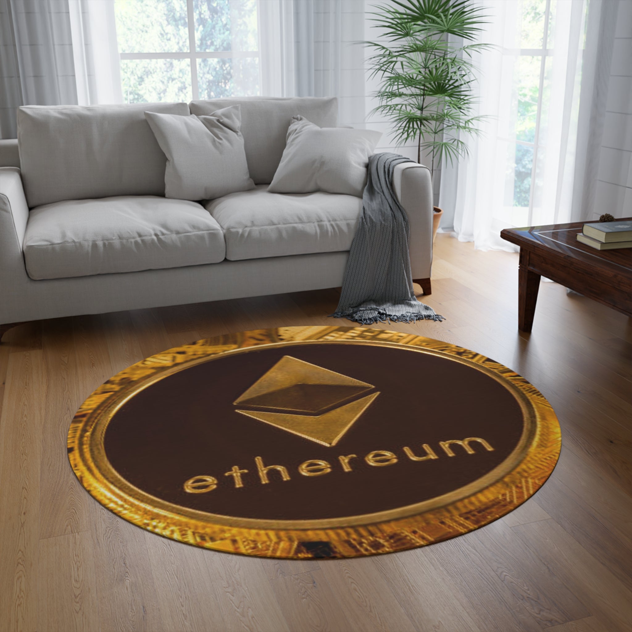 Ethereum Coin Round Rug | Cryptocurrency Logo Floor Mat
