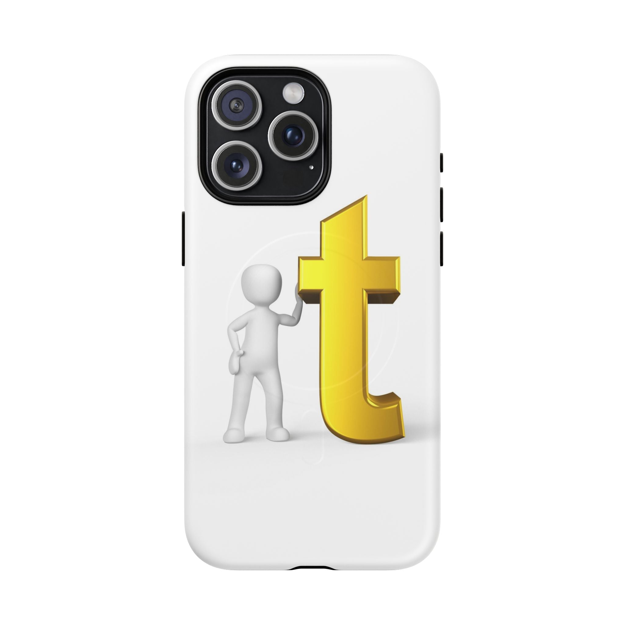 Coque de téléphone 3D Personnage appuyé sur une lettre T dorée | Coque magnétique robuste
