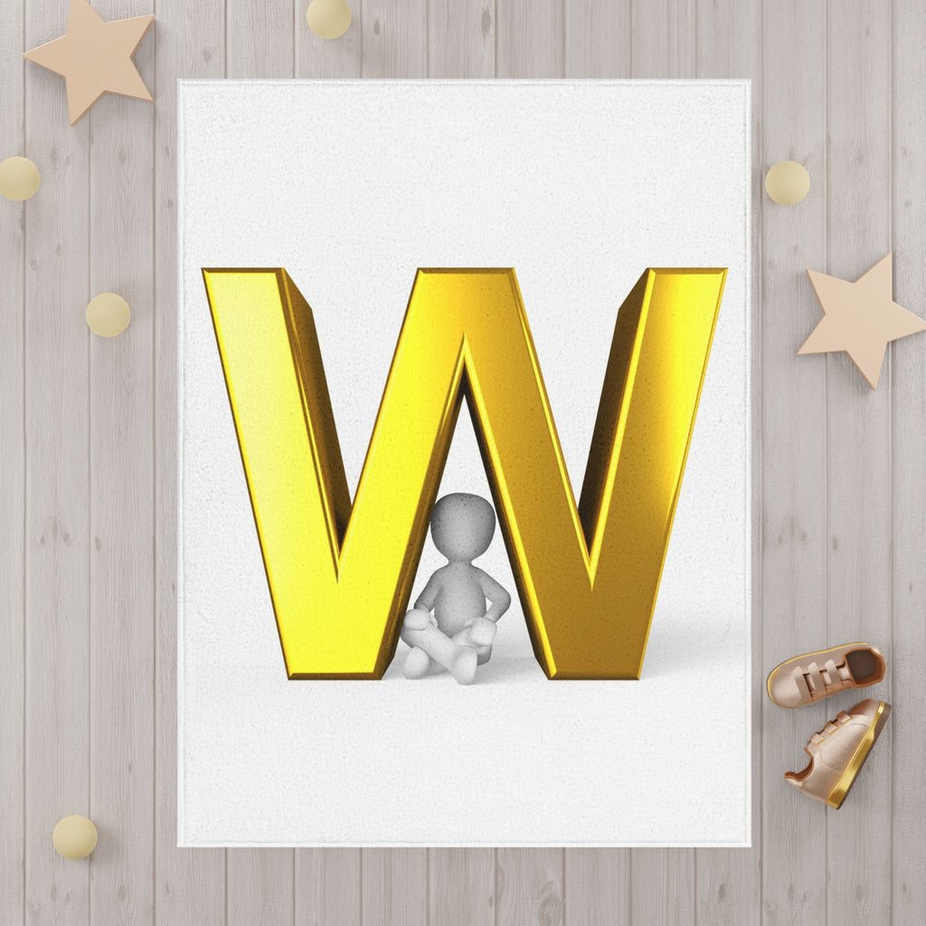 Gold Letter W with Baby Figure Toddler Blanket | Initial W Nursery Decor