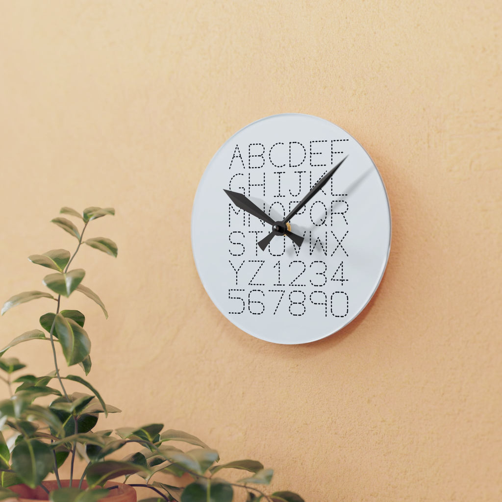 Alphabet and Numbers Dot Grid Acrylic Wall Clock | Modern Typography Home Decor