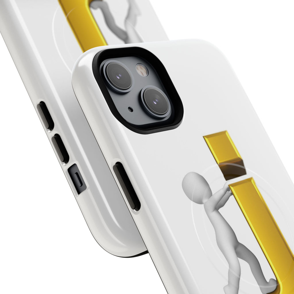 3D Stick Figure Pushing Gold Letter J Phone Case | Tough Magnetic Case