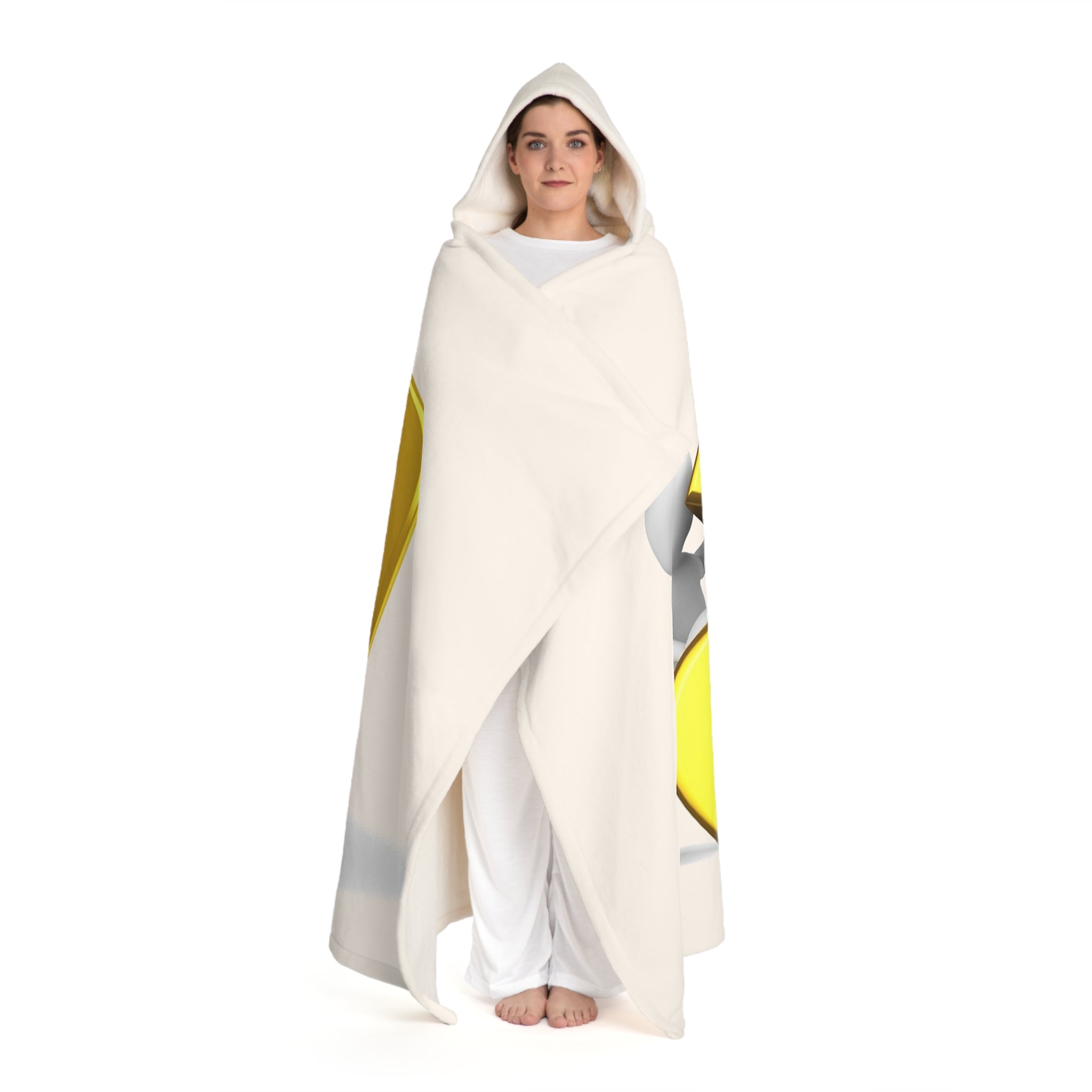 Gold letter A With Figure Hooded Sherpa Fleece Blanket