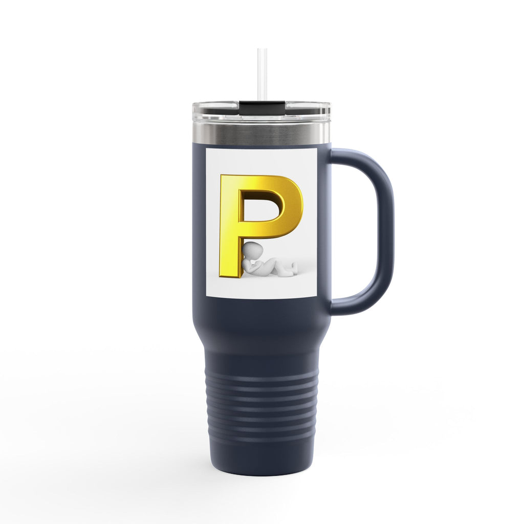 Gold Letter P Monogram Travel Mug | 40oz Insulated Tumbler