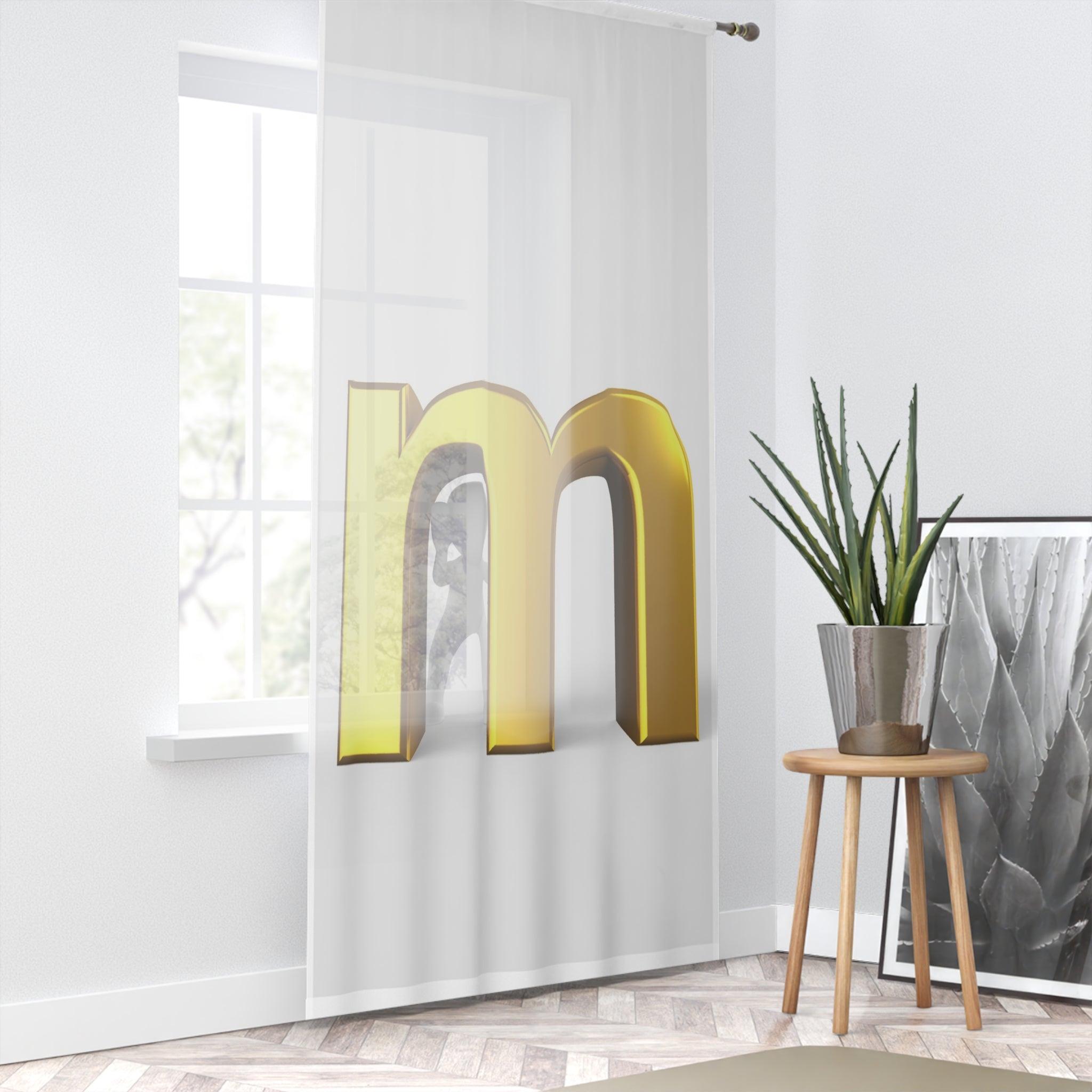 Gold Metallic Letter M Window Curtain | Monogram Initial Curtain Panel