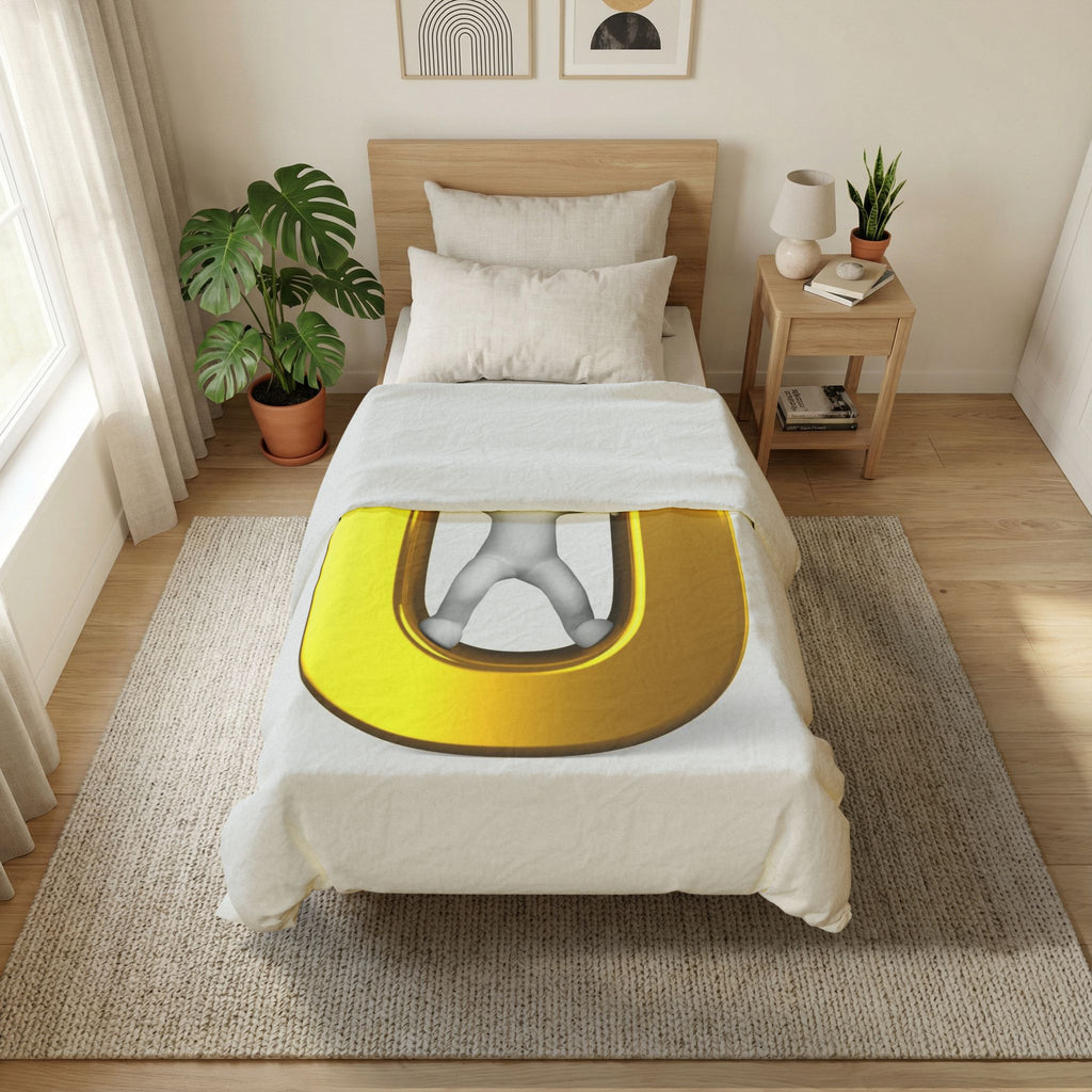 3D Gold Ü Letter Illustration Cotton Duvet Cover | Alphabet Monogram
