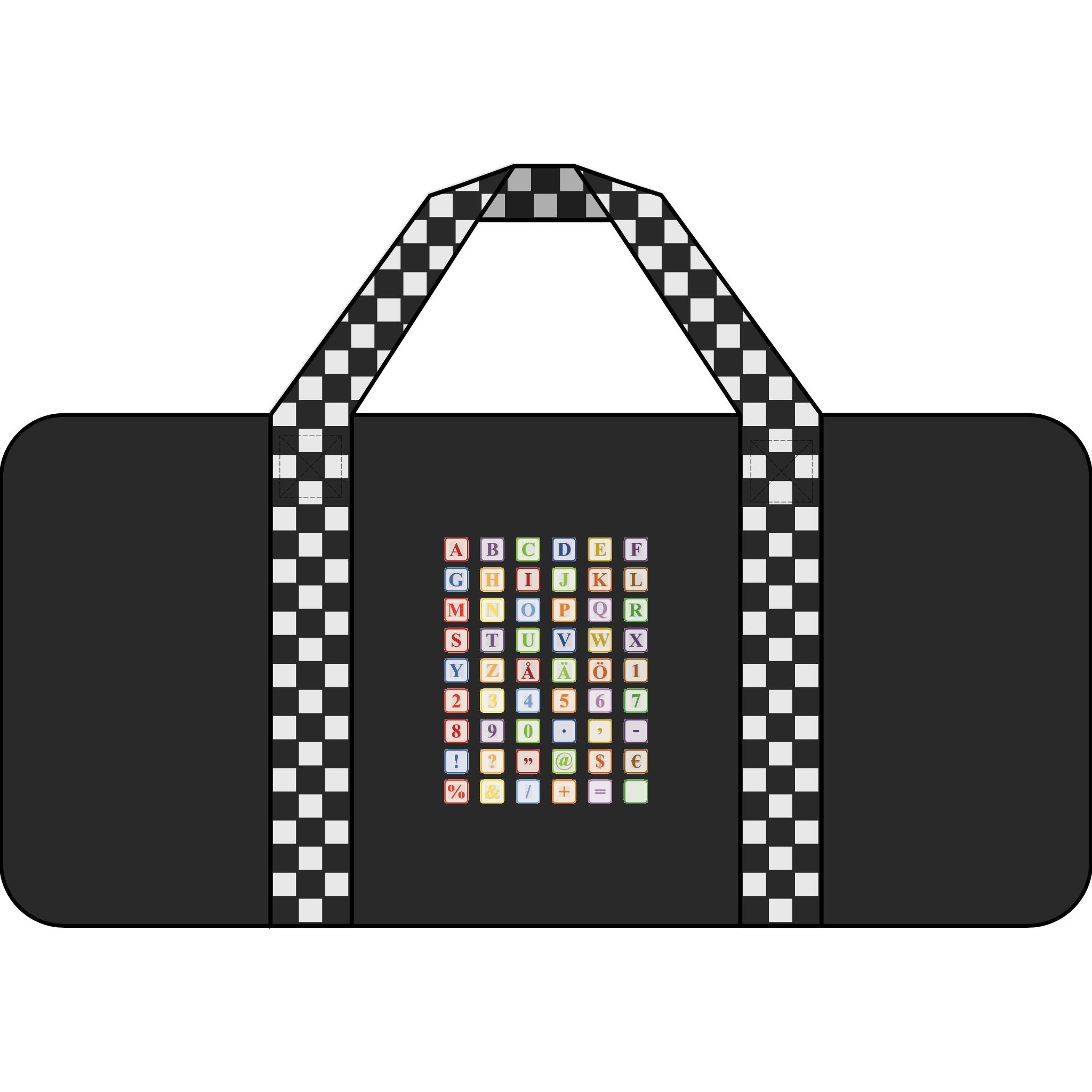 Sac de voyage damier avec bandoulière, sac de voyage avec écussons alphabet