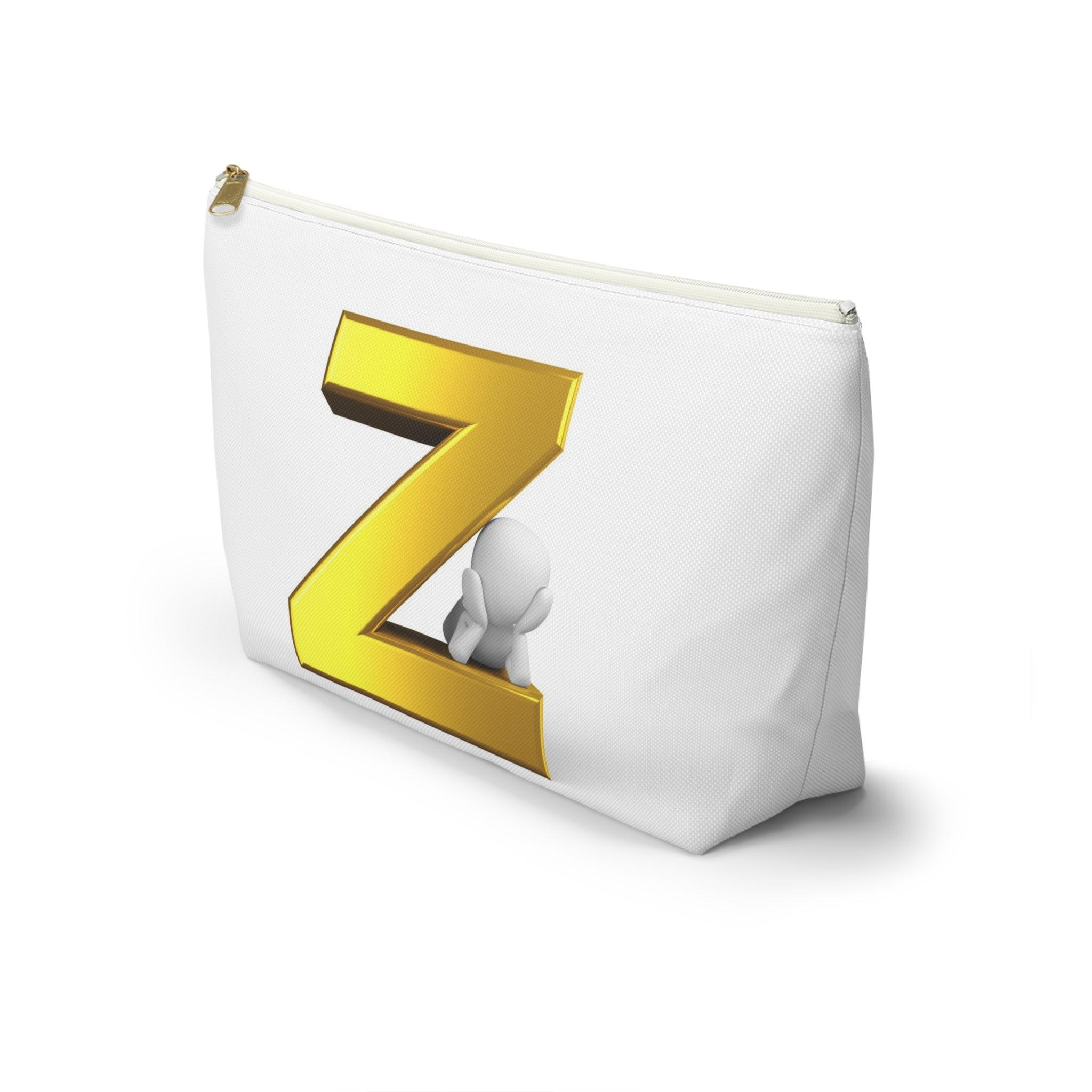 Gold Letter Z with 3D Character Accessory Pouch | Z Initial Makeup Bag