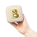 Gold Initial B Jewelry Travel Case | Compact Square Portable Organizer