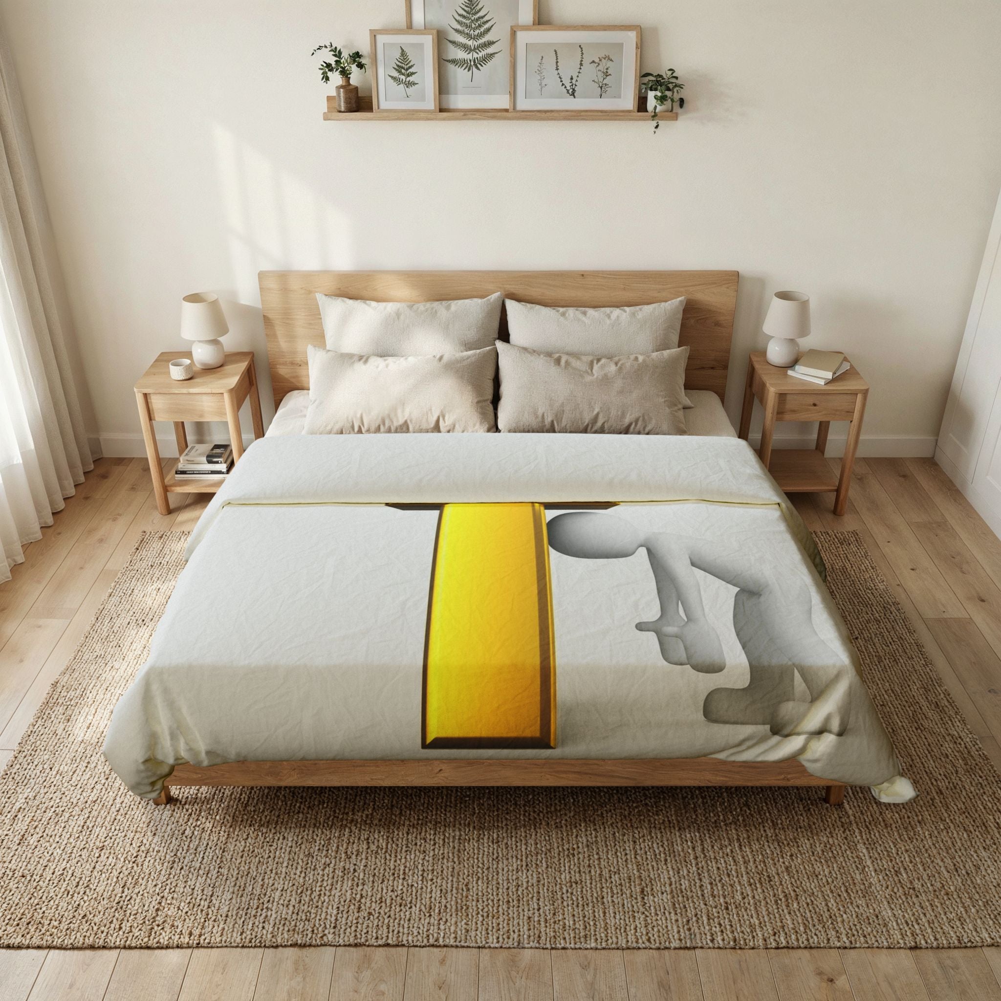 3D Gold Letter F with Figure Cotton Duvet Cover | Typography Bedding