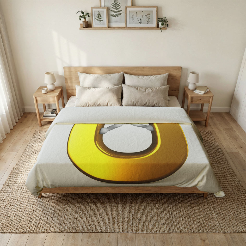 3D Golden Letter U with Figure Cotton Duvet Cover | Alphabet Monogram