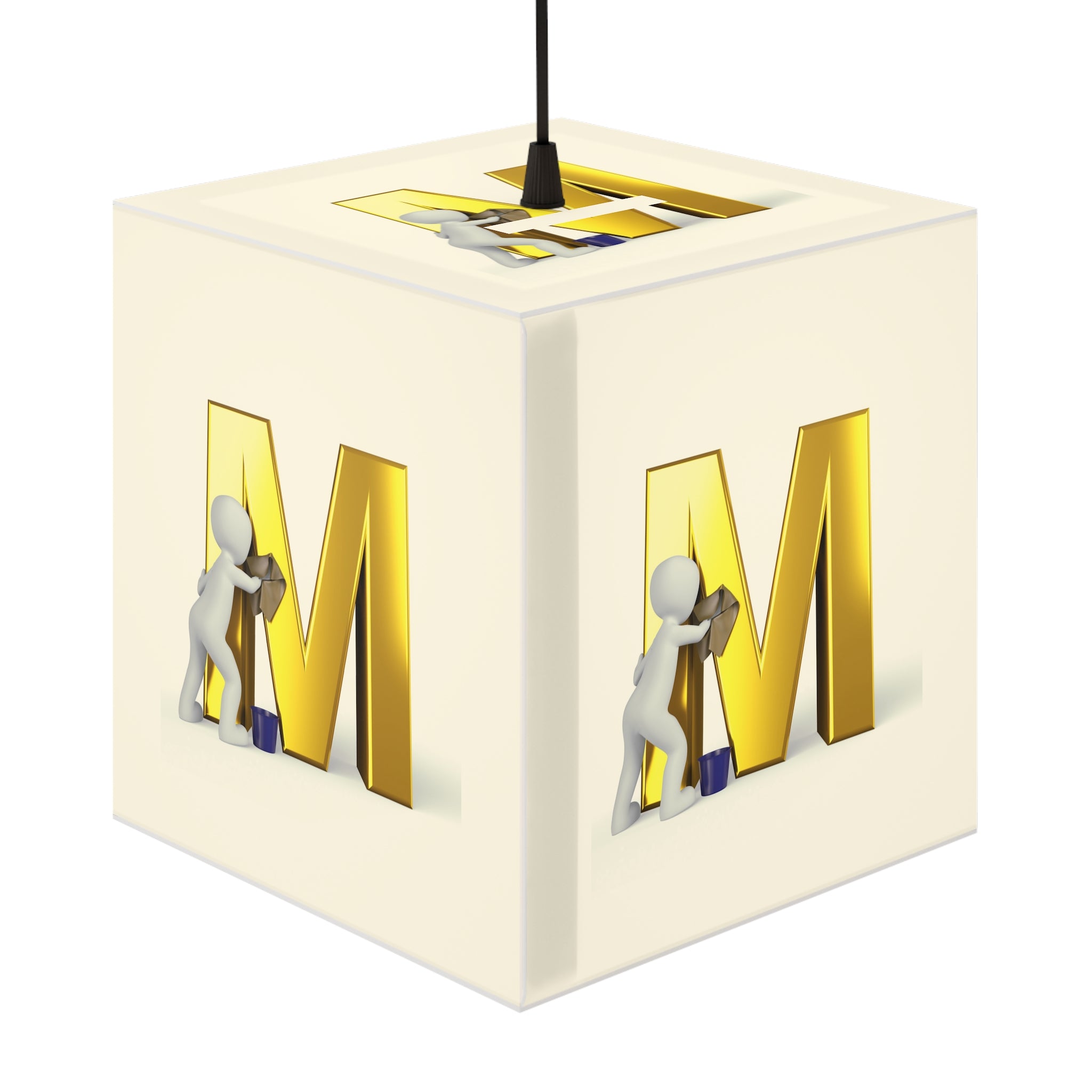 3D Worker Cleaning Gold Letter M Light Cube Lamp | Personalized Initial Decor