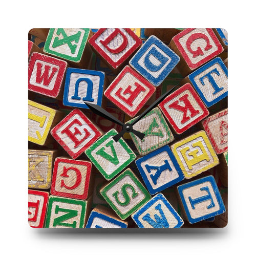 Horloge Murale Acrylique Blocs Alphabet | Design Lettres Jouets Vintage