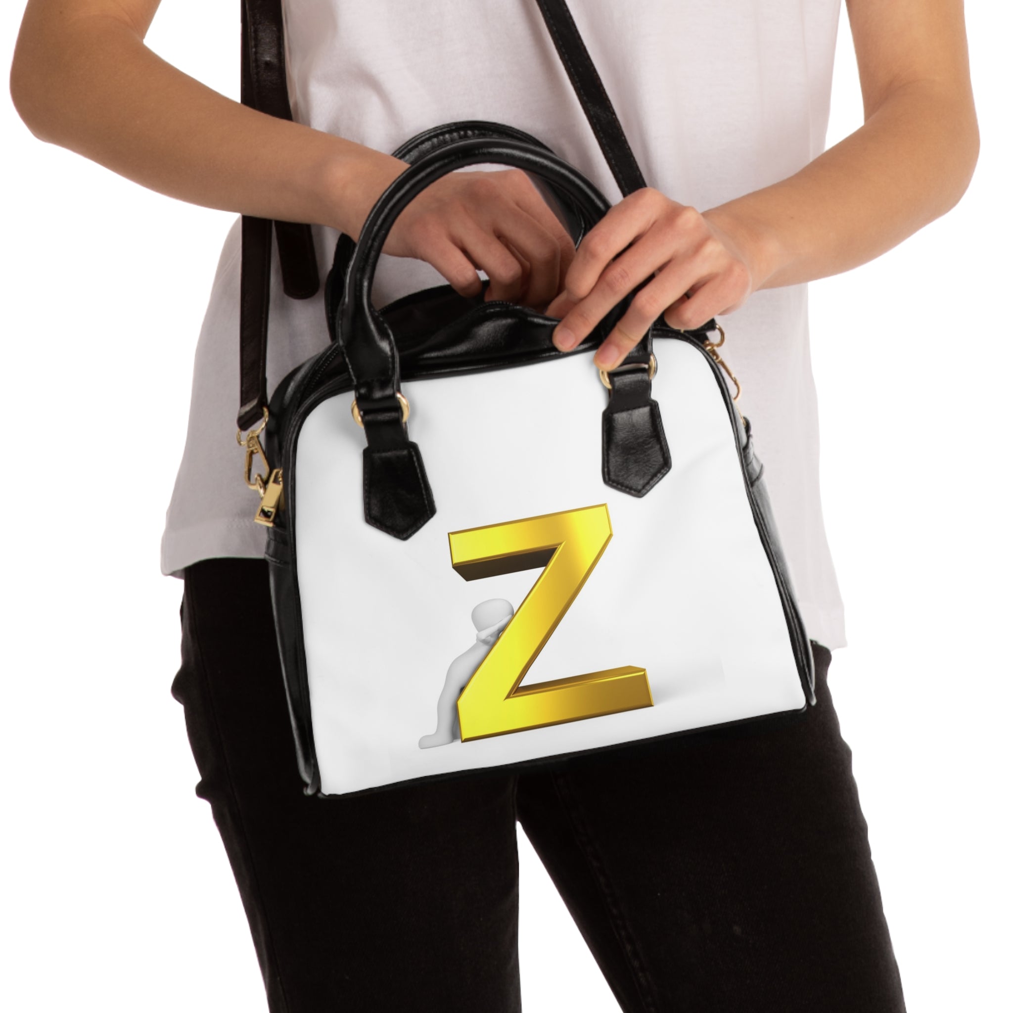 Gold Letter Z Monogram Shoulder Handbag | Initial Z Purse
