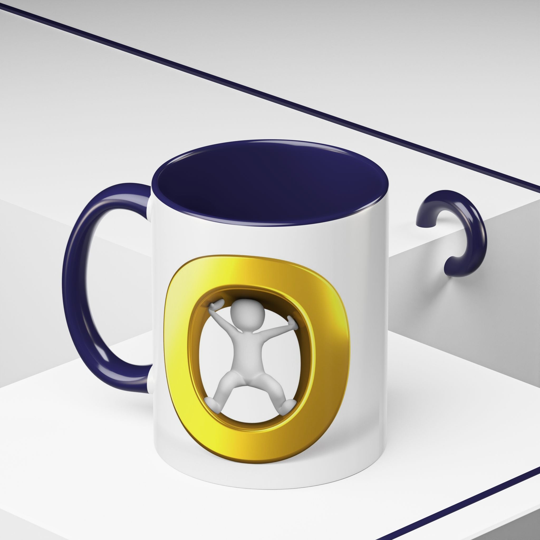 Stick Figure Inside Gold Letter O Mug | Accent Coffee Mug 11oz 15oz