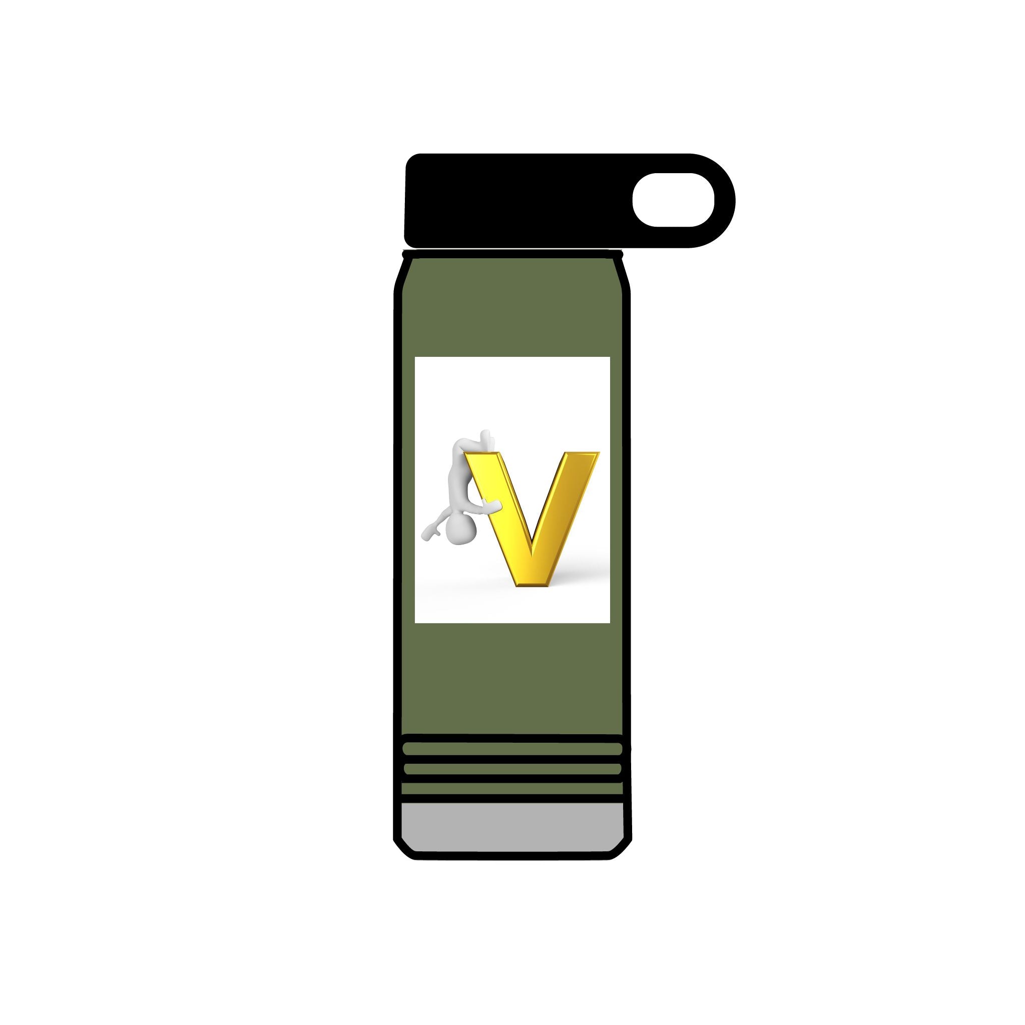 Gold Letter V Monogram Water Bottle | Initial V 20oz Travel Bottle