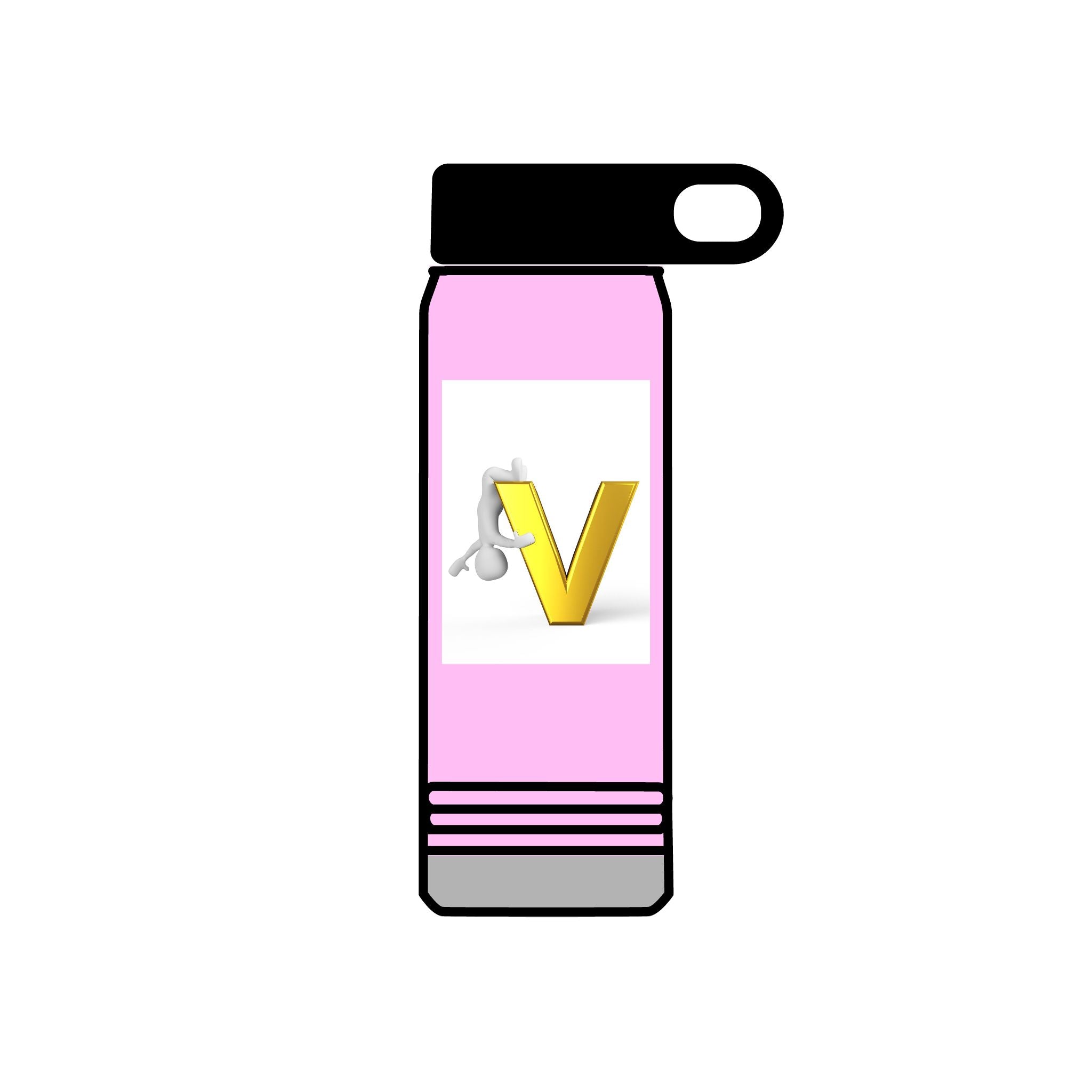 Gold Letter V Monogram Water Bottle | Initial V 20oz Travel Bottle