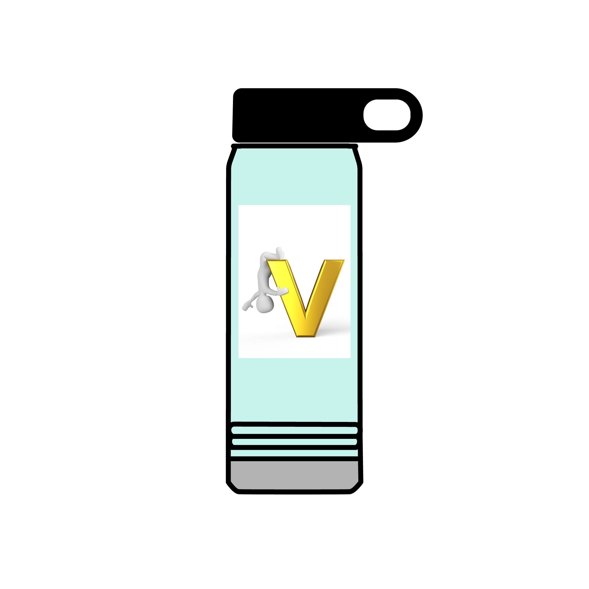 Gold Letter V Monogram Water Bottle | Initial V 20oz Travel Bottle