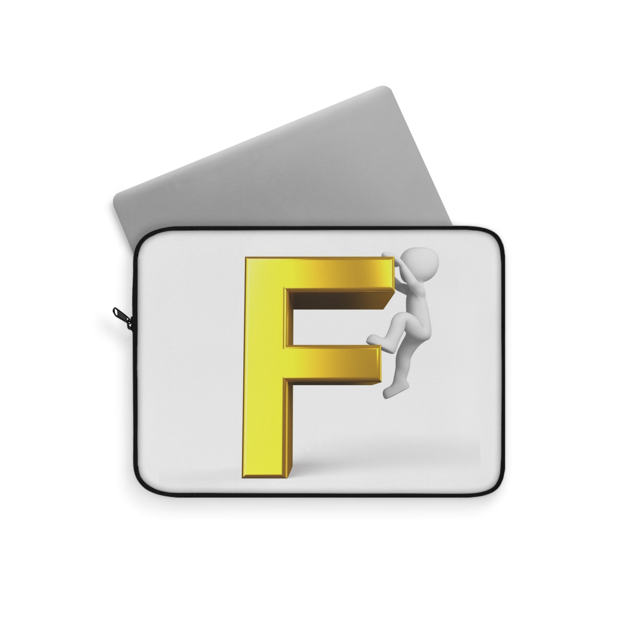 Climbing Stick Figure on Gold Letter F Laptop Sleeve | Monogram Initial F