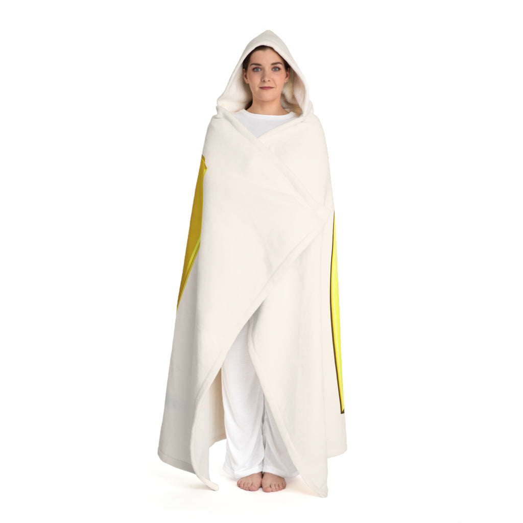 Cream Hooded Sherpa Fleece Blanket | Gold Letter H With Figure