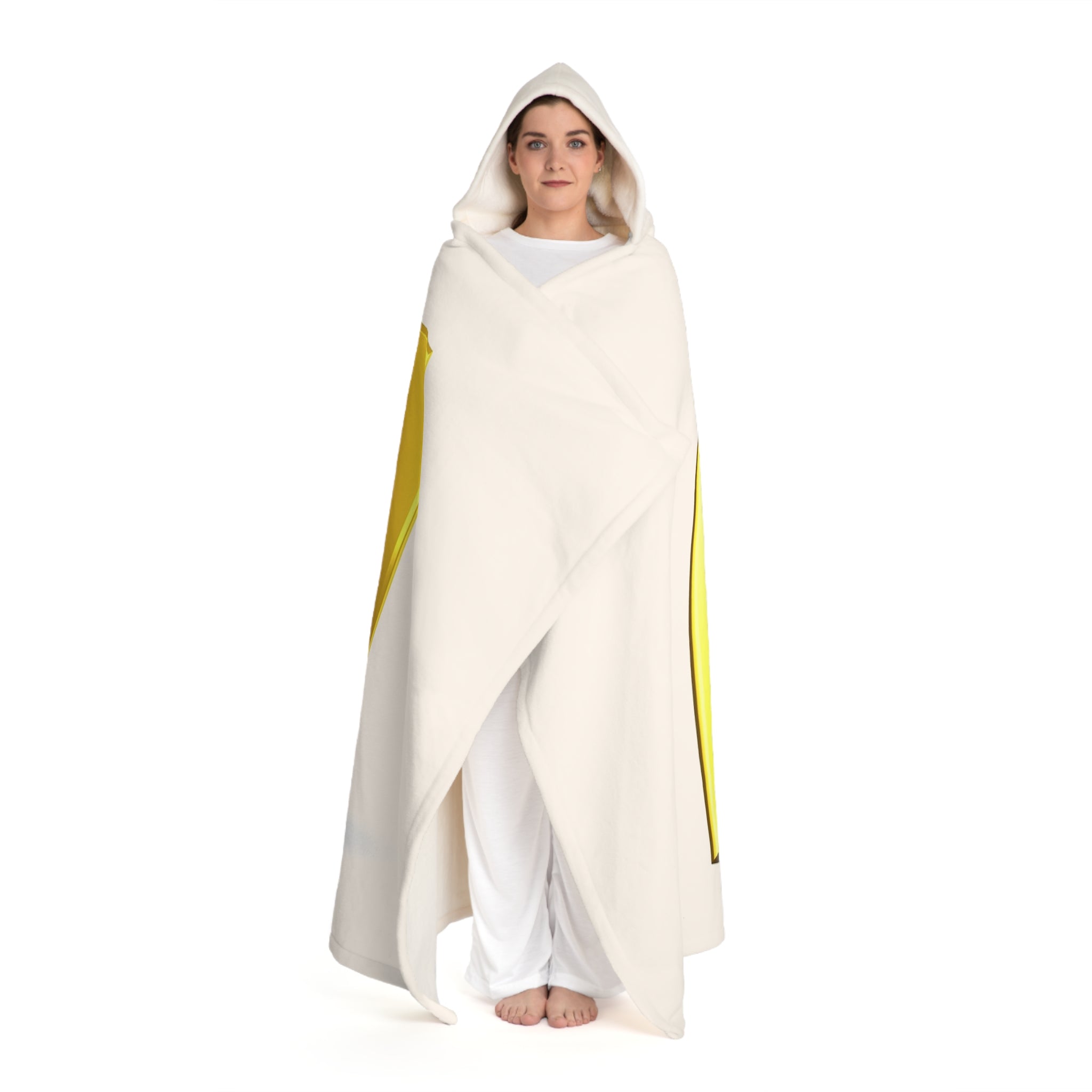 Cream Hooded Sherpa Fleece Blanket | Gold Letter H With Figure