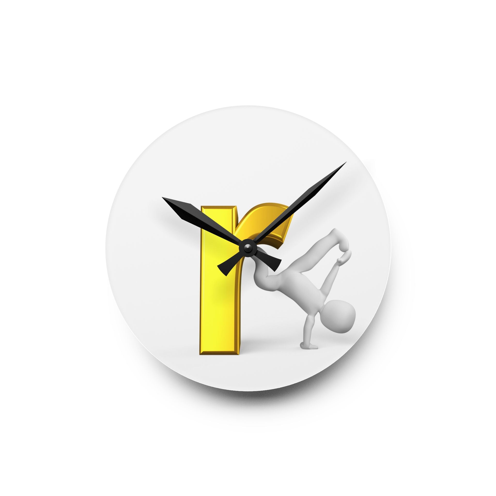 3D Letter R Breakdancer Acrylic Wall Clock | Modern Alphabet Decor