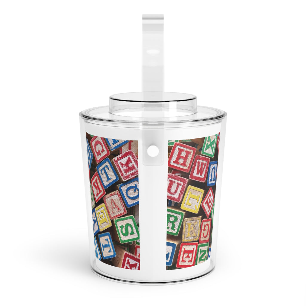 Colorful Alphabet Blocks Ice Bucket with Tongs | Kids Toy Letter Pattern