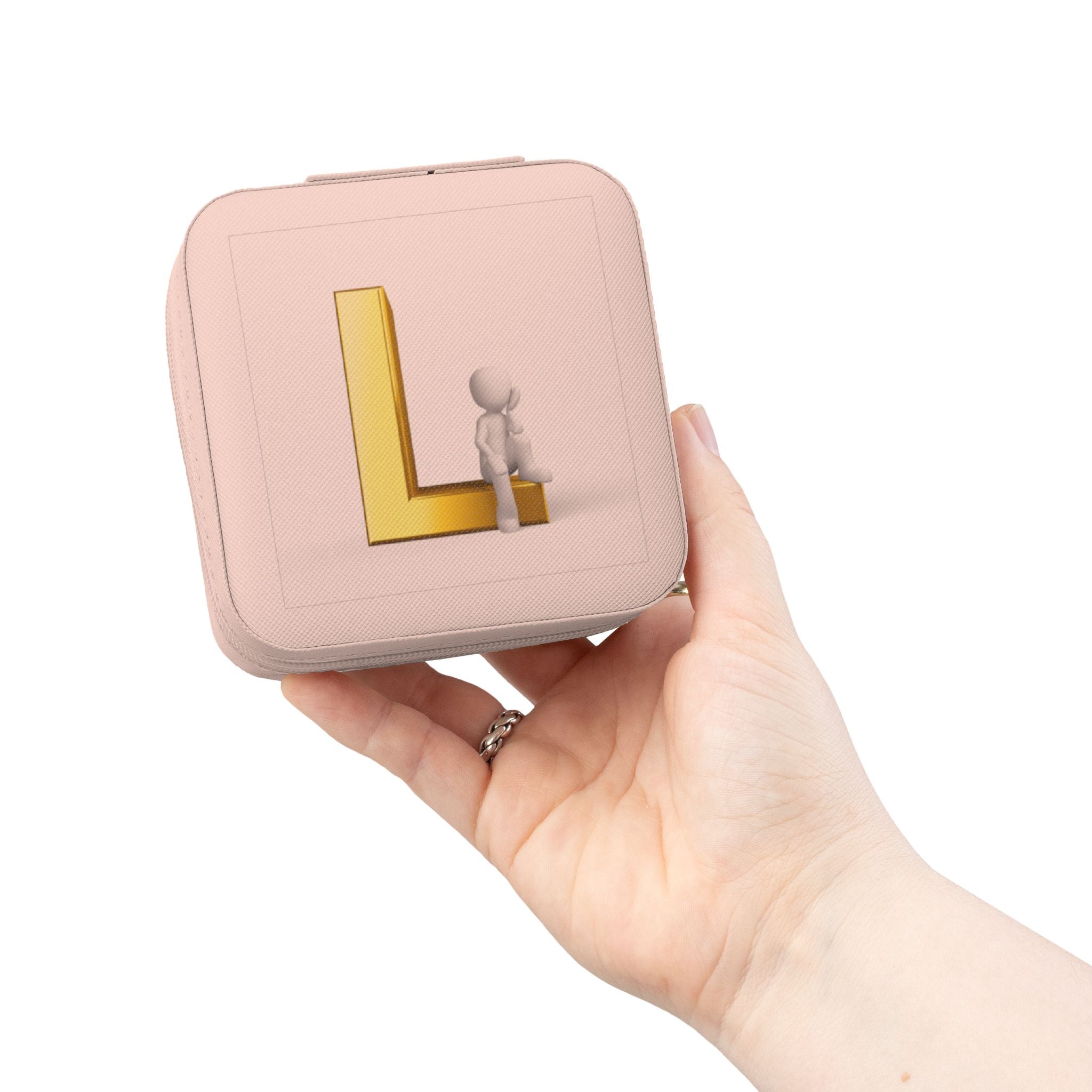 Monogram L Initial Jewelry Travel Case | Compact Pink Ring Earring Organizer